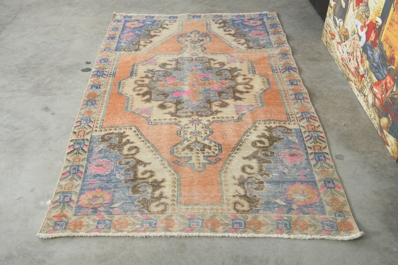 4x7 Turkish Antique Area Rug Anatolian Hand-Knotted Vintage Oushak Carpet,830 gallery