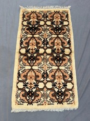 Vintage Moroccan Hand Knotted Rug 2.7×4.6 ft Beige Black Peach Wool Carpet