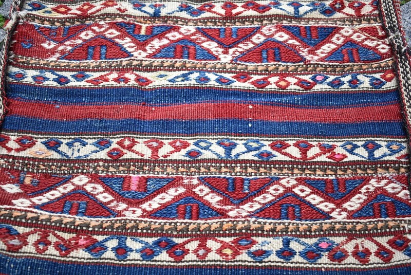Fabulous Antique Anatolian Bergama Sumac Chuval Collector's Piece Kilim Chuval gallery