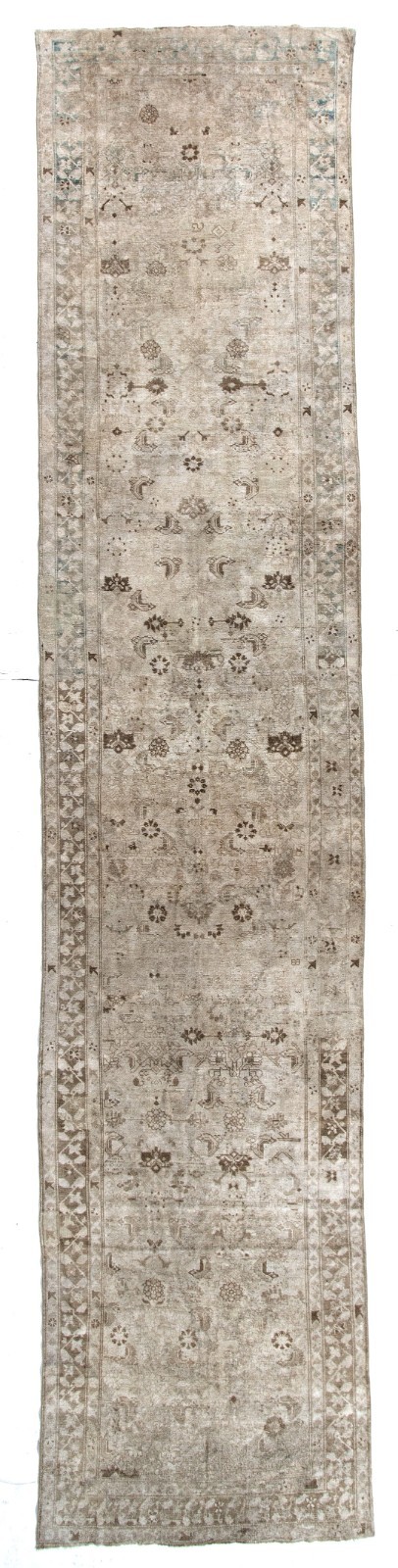 Antique Circa 1900 Tan Subdued Karabagh Hand Knotted Runner 3'5 X 17'10 E25330 gallery