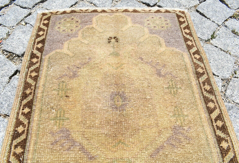 Vintage Turkish Rug 20''x38'' Anatolian Muted Dye Oushak Rug Small Low Pile Rug gallery