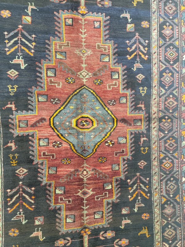 Antique Oriental Hand-Knotted Wool Runner Black/Red/Green/Blue 4'7" x 12'6" gallery