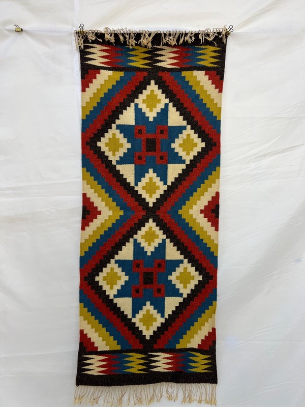 Vintage Swedish Rölakan Rug Wool Runner Star Diamond Tapestry Wall Hanging MCM gallery
