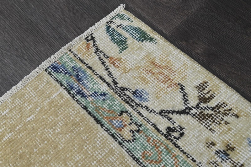 Oushak Turkish Doormat Rug 2x4 BEIGE Anatolian Handmade Vintage Small Kilim Rug gallery