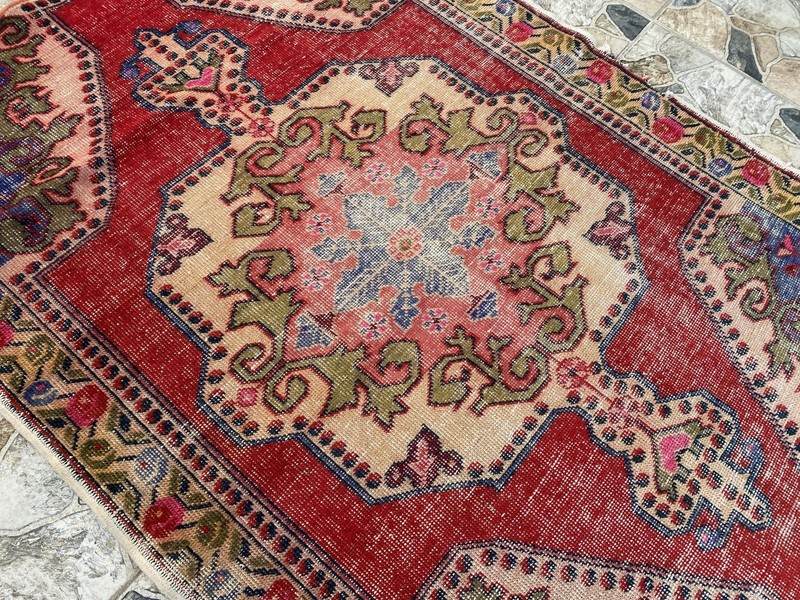 Antique Vintage Turkish Oushak Rug 4x6.6 ft Hand-Knotted Wool Tribal Geometric gallery