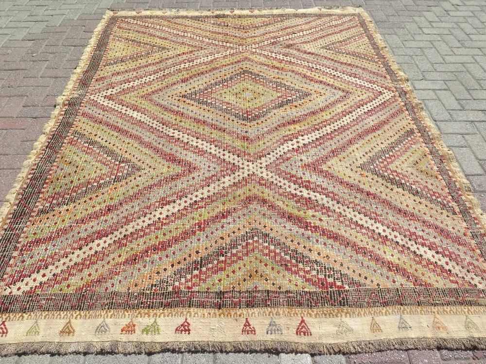 Vintage Turkish Nomads Rug, Wool Kilim, Teppich 79"x105"Area Rugs, Kelim, Carpet