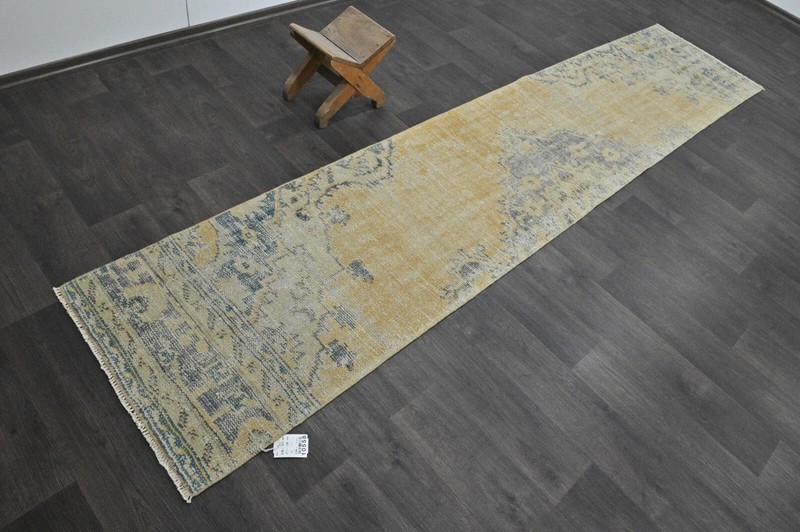 Vintage Turkish Runner Rug 2x11ft Wool Anatolian Handmade Hallway Oushak YELLOW gallery