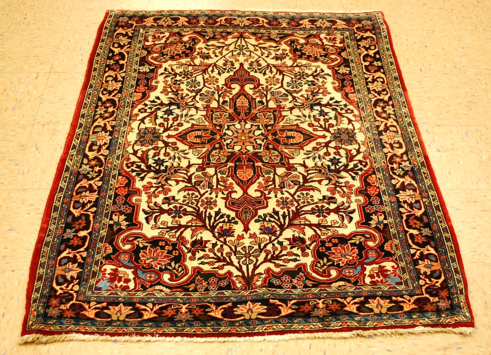 NATURAL WOOL Old Oriental Rugs Hand Woven,knotted size Approximately 3'9" x 5'
