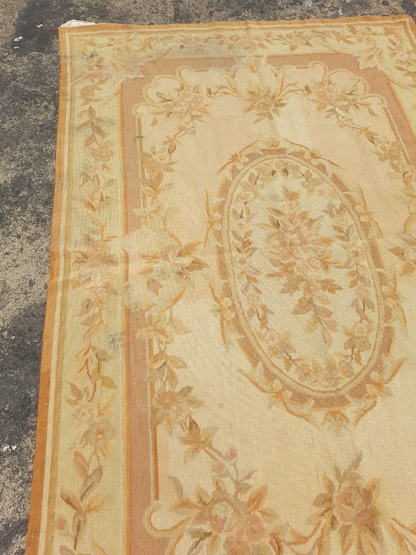 Vintage French Floral Needlepoint Handmade Multicolor Rug Wool Carpet 174x113 cm gallery