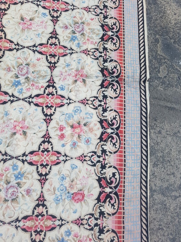 Vintage French Floral Needlepoint Handmade Multicolor Rug Wool Carpet 270x176 cm gallery