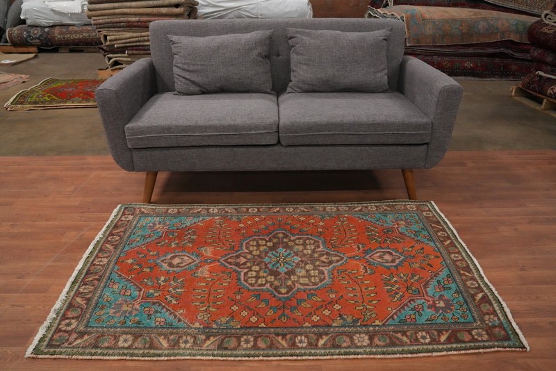 Orange Wool Floral Traditional Accent Rug 3x5 ft Hand-knotted Distressed Carpet gallery