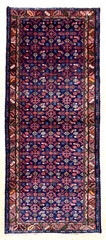 Vintage Hamedan Runner Rug 4×10 Hand Knotted Wool Navy Blue Tribal Oriental