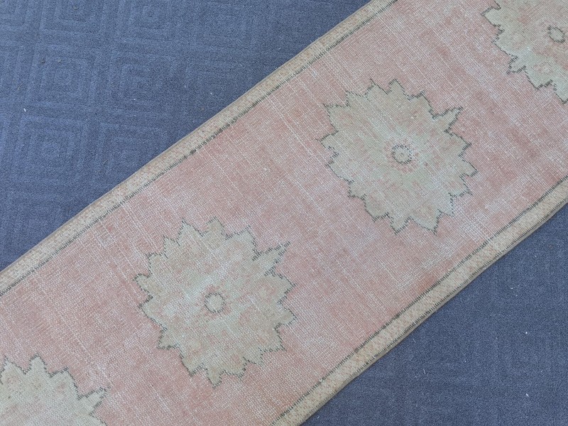 Vintage Turkish Oushak Runner 2x10 ft Hand Knotted Wool Red Cream Charcoal Boho gallery