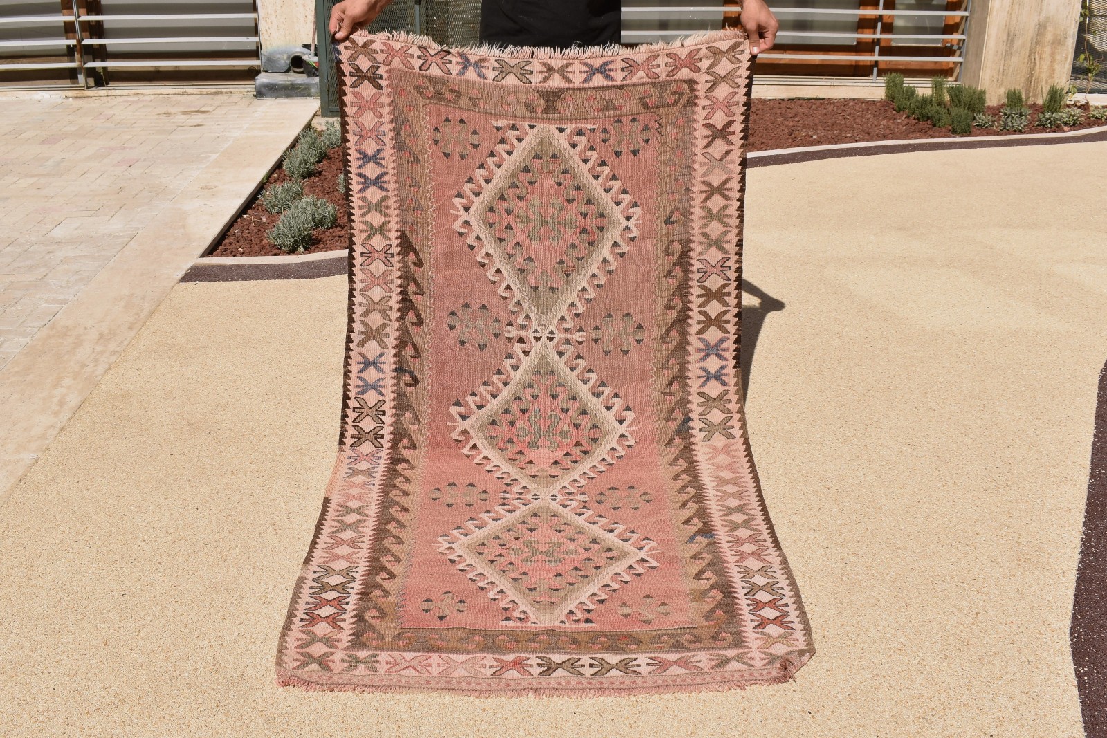 Turkish Rug 39''x75'' Handwoven Van Kilim 100x193cm Wool Vintage Pink Area Rug gallery