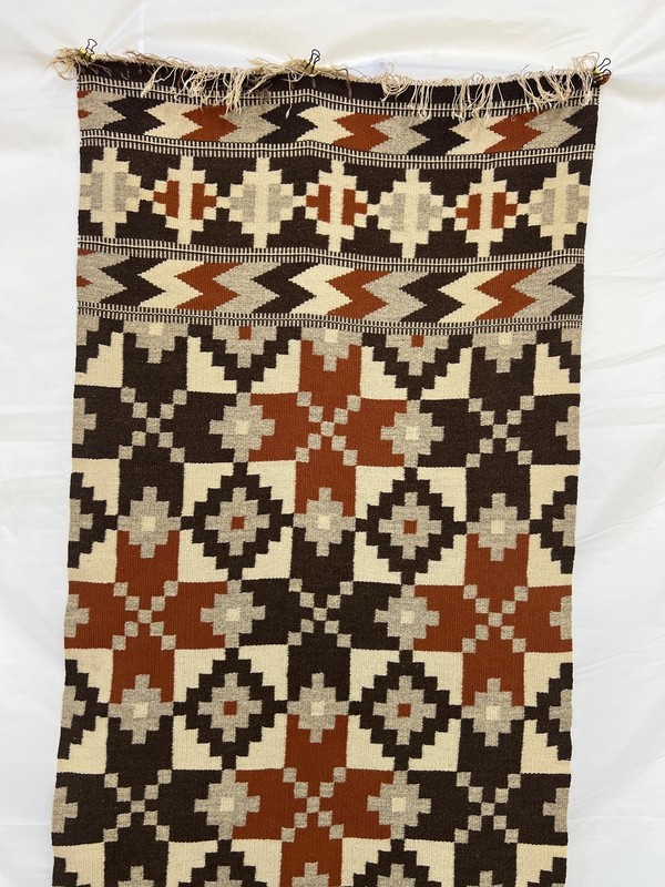 Vintage Swedish Wool Rug Earth Tone Geometric Tribal Flatweave Handwoven Runner gallery