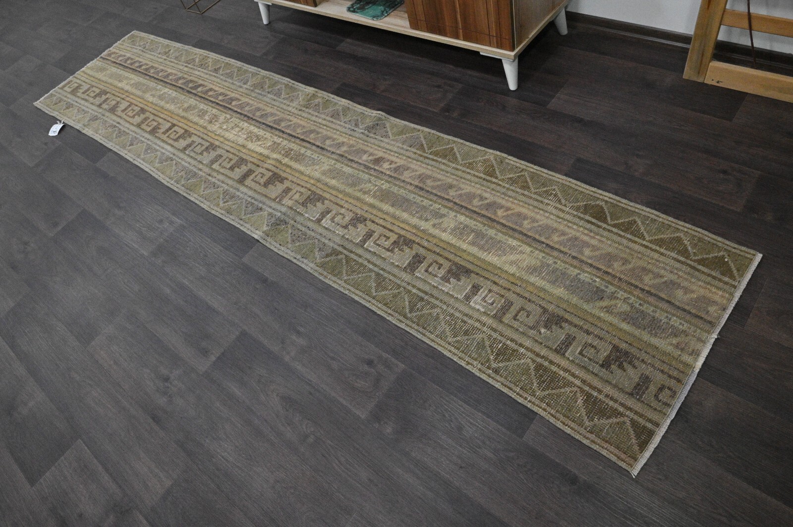 Vintage Turkish Runner Rug 2x10ft BEIGE Handmade Anatolian Oushak Hallway Wool gallery