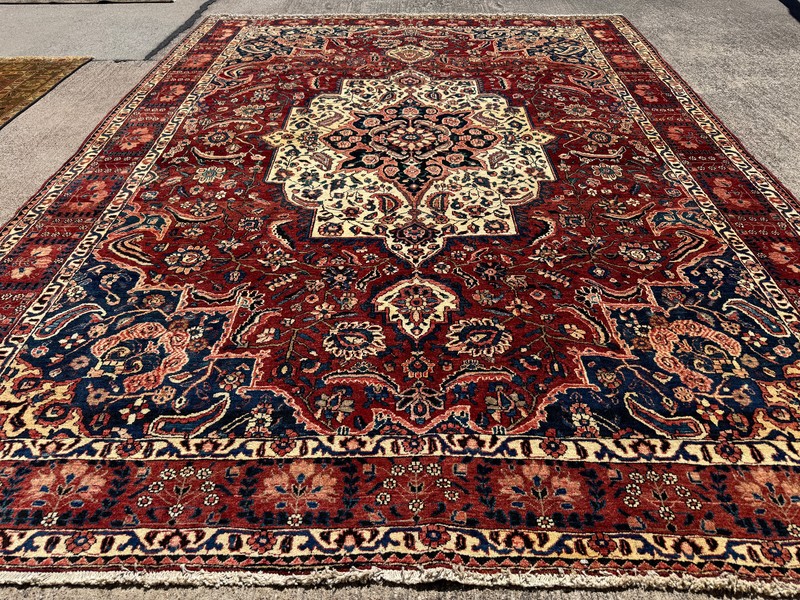 9x12 VINTAGE ORIENTAL RUG ANTIQUE heriz handmade colorful blue red geometric big gallery