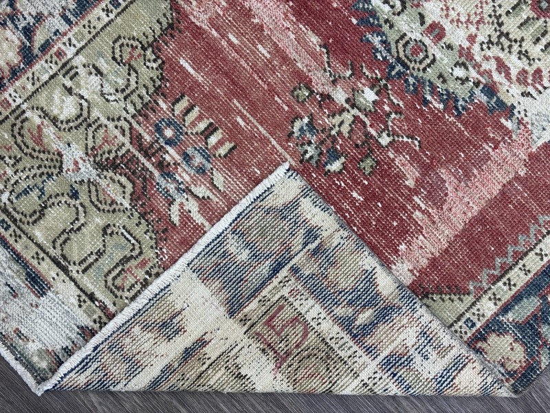3x6 Distressed Red Vintage Turkish Runner, Hand-Knotted Wool Small Hallway Rug gallery
