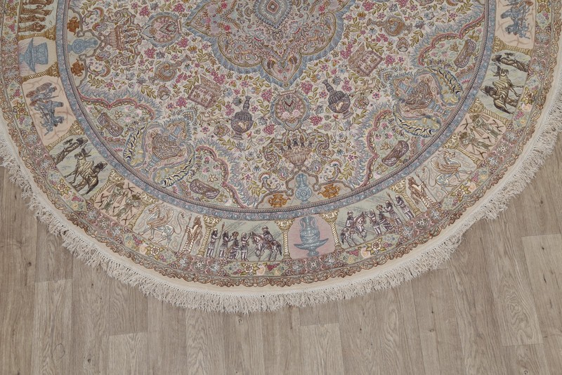 Antique Vegetable Dye Round Rug 8x8 Ft Handmade Wool & Silk Oriental Carpet gallery