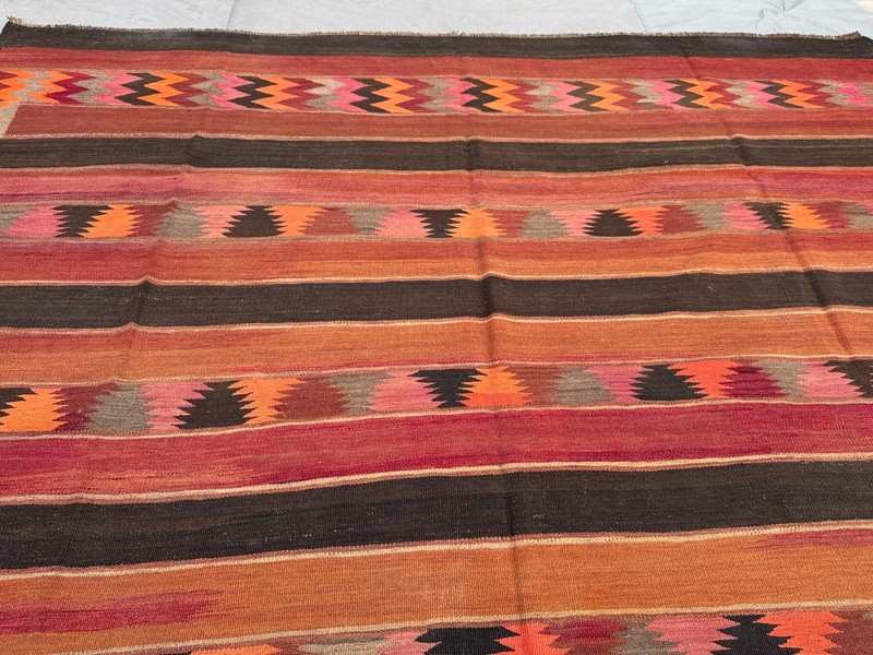 9'5x15'2 Ft Vintage Afghan Baluchi Kilim Rug Wool Zig Zag Geometric Tribal Kilim gallery