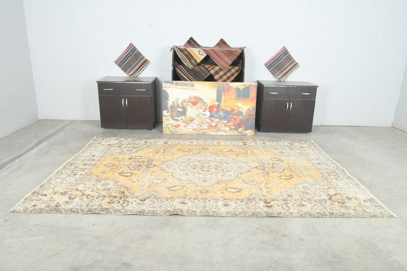 6x10 Turkish Antique Large Wool Rug Hand-Knotted Neutral Vintage Oushak Rug,193 gallery