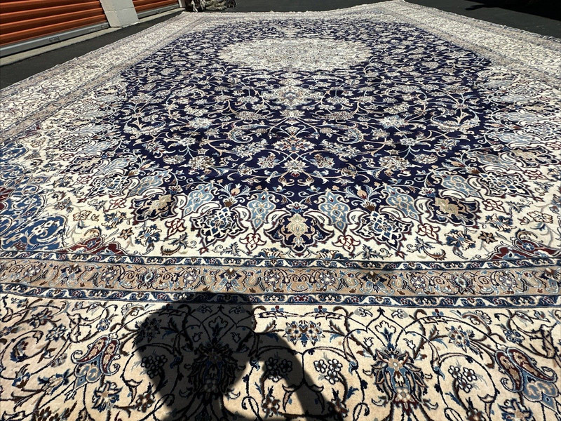 Auth: Vintage Nayin Rug Fine Silk & Wool HUGE Palatial Orientalist Blue 16x25 gallery
