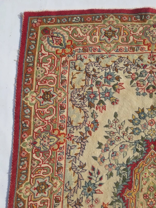 Vintage French Needle Point Handmade Floral Multicolor Wool Rug Carpet 143x92cm gallery