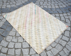 Turkish Rug 2’9” x 3’9” ft Vintage Oushak Rug Anatolian Organic Wool Area Rug