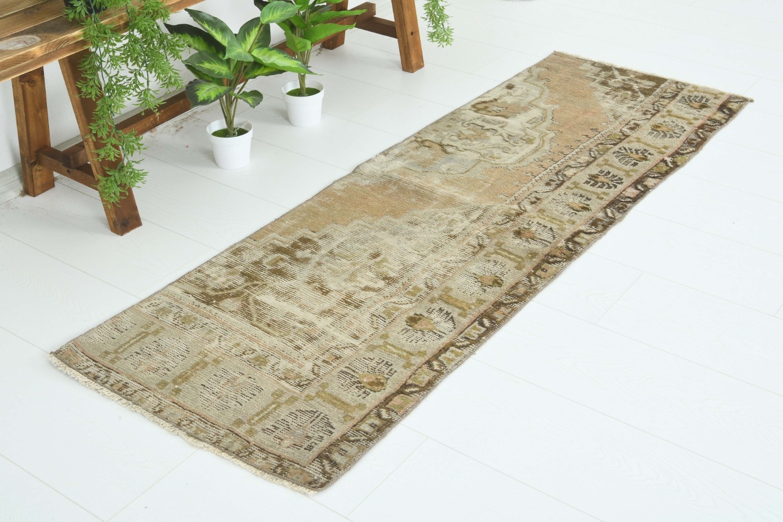 Turkish Runner Rug 2x5 Hand-Knotted Area Vintage Oushak Oriental Rug Carpet,430 gallery