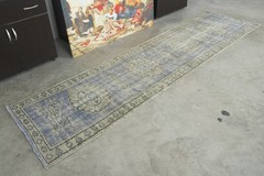 3×10 Turkish Runner Rug Hand-Knotted Long Vintage Oushak Wool Rug Runner,640