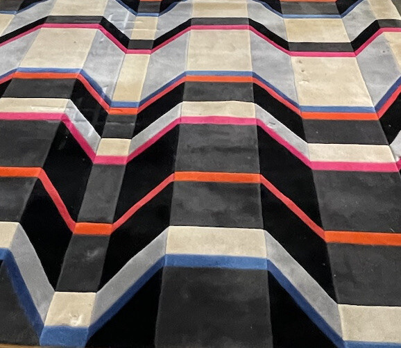 EDWARD FIELDS VINTAGE CUSTOM MODERN ART ABSTRACT AREA RUG SIGNED LARGE RARE 1982 gallery