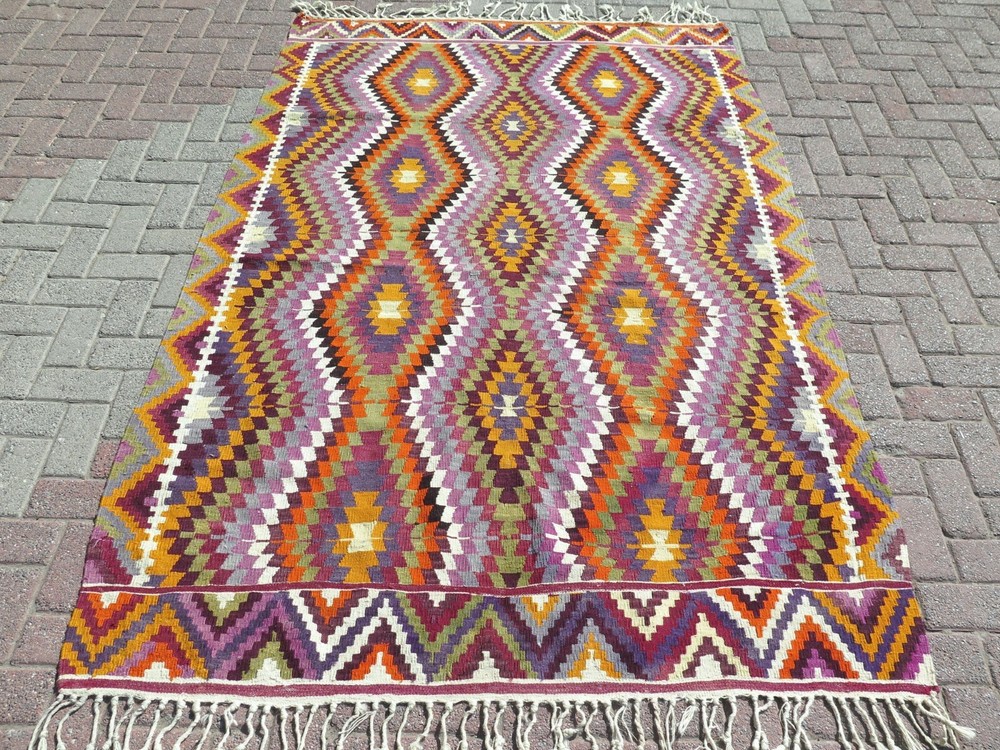 Oriental Kilim Boho Rugs, Handmade Floor Carpet, Large Teppiche Tapi Rug 66"x96"