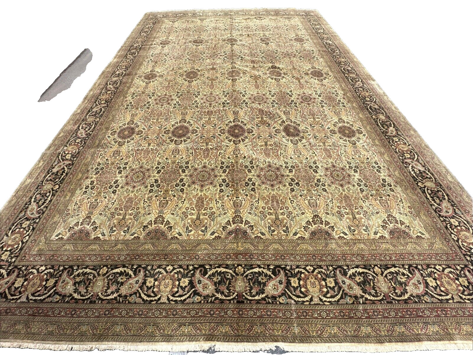 Auth: Vintage Fine Palatial Rug Flowing Elegance Wool Beauty Tan 14x20 gallery
