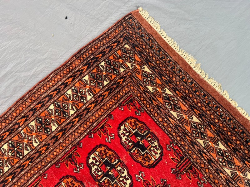 4x5'3ft Turkoman Bokhara All-Over Elephant Foot Gul Handknotted Wool Vintage Rug gallery