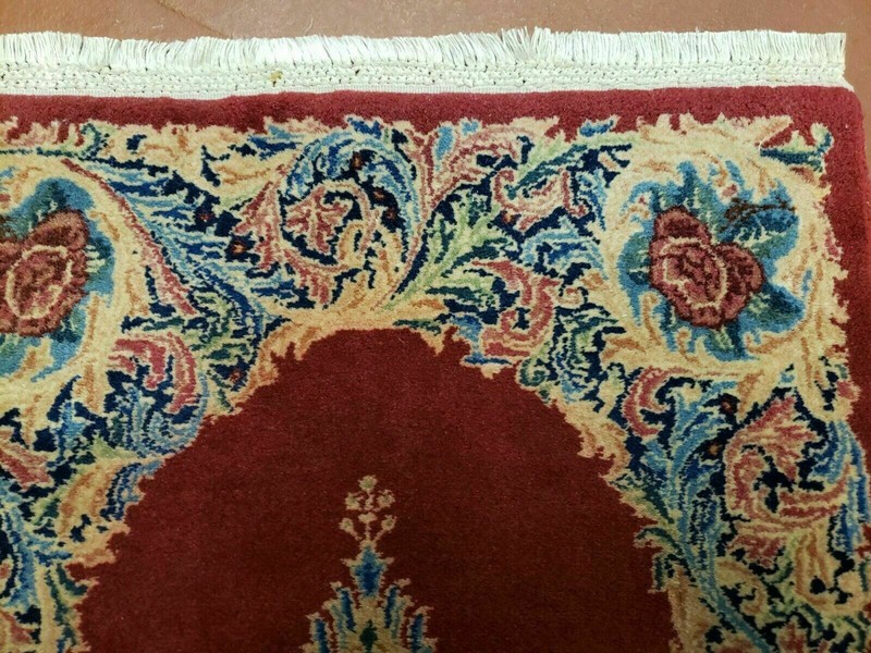 Kirman Rug 2x4 Wool Vintage Oriental Carpet Hand Knotted Red Semi Open Field gallery