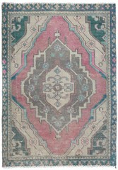 1’9X2’4 ft Semi-Antique Distressed Oriental Rug Muted Red Floral Design Carpet