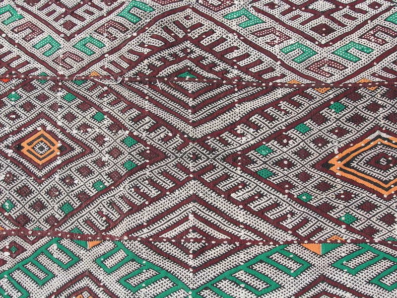 Fine Vintage All Silk Moroccan Not Commercial Zemmour Flat Woven Hand Woven Rug gallery