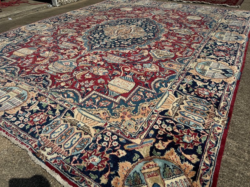 BIG ORIENTAL RUG ANTIQUE 10x13 FINE handmade vintage HAND-KNOTTED red blue 9x12 gallery