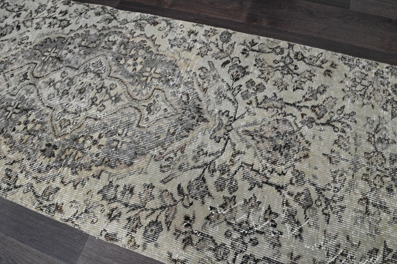 Vintage Turkish Runner Rug 2x10ft GRAY Handmade Anatolian Oushak Hallway Wool gallery