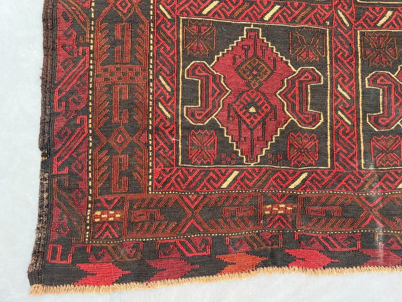 Vintage Afghan Rug 3'10x8'6 ft Handwoven Sumak Kilim Tribal Wool Runner Carpet gallery