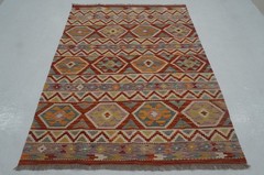 5×7 ft Red Afghan Hand Woven Wool Reversible Kilim Rug