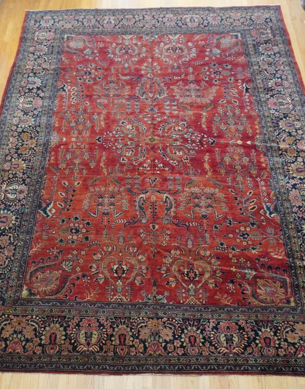 Antique Saroukk Hand-Knotted Wool 9' x 12' Red Oriental Rug Exceptional gallery