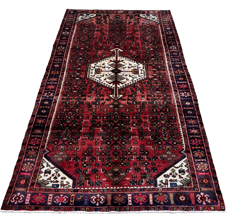 Vintage Hand Knotted Hamedan Wool Area Rug 5x10 Red Tribal Geometric Oriental gallery