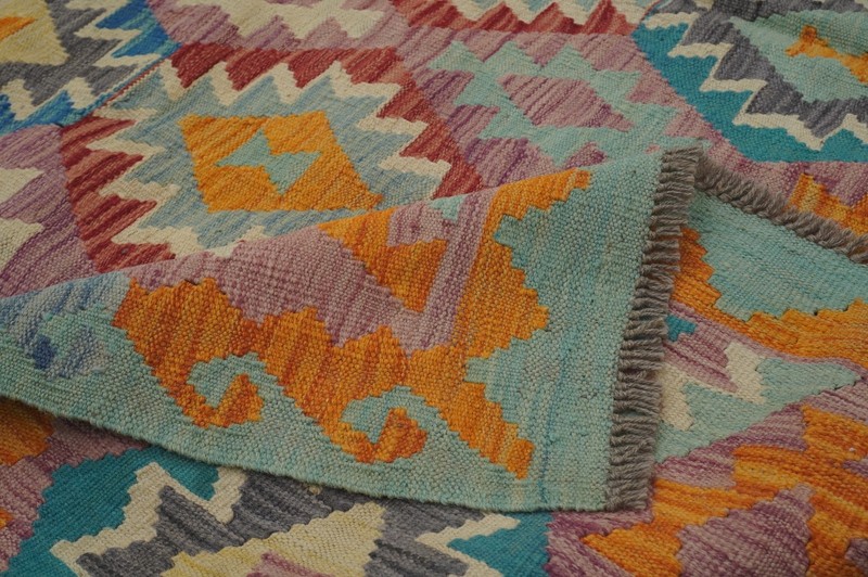 7x10 ft Purple Afghan Hand Woven Wool Reversible Kilim Rug 6'7"x9'7" gallery