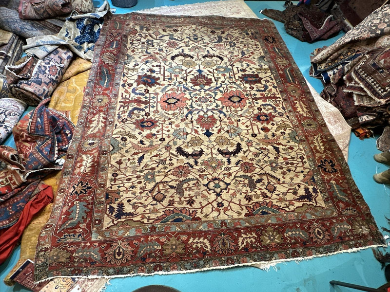 Auth: 19th C Antique Serapi Exceptional Mystical Art Beauty Ivory 9x12 gallery