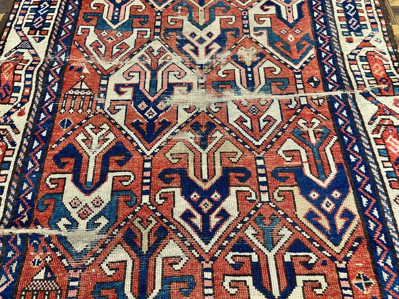ANTIQUE TRIBA LCAUCASIAN 19th CENTURYORIENTAL RUG INTERESTING SIZE 4' x 6' 4" gallery