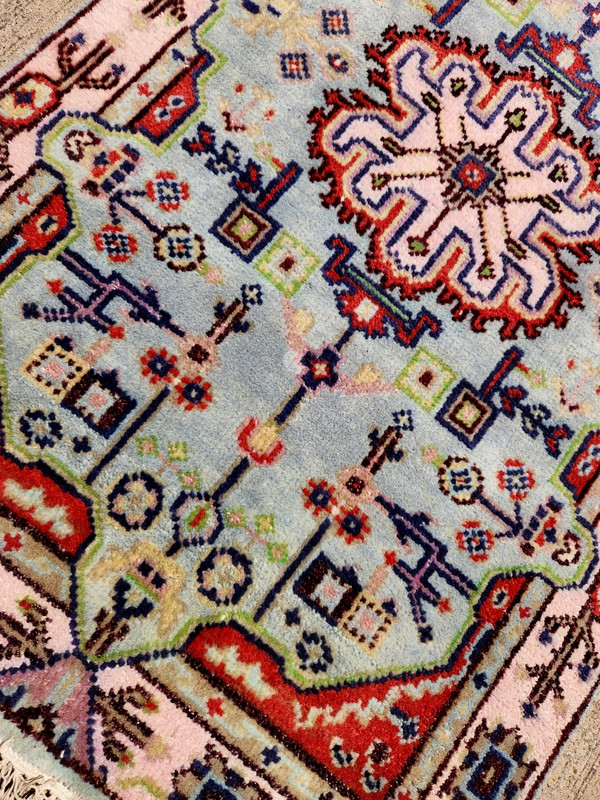 3'X5' ANTIQUITY HAND WOVEN CAUCASIAN -KAZAK TRIBAL MUTED BLUE GREEN WOOL RUG gallery