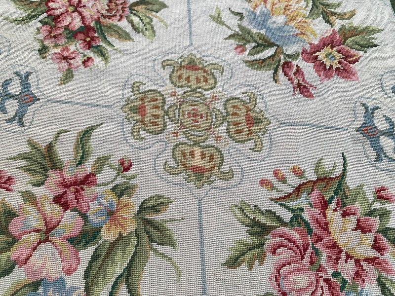 Vintage Handmade Aubusson Rug French Style Chain Stitch Needlepoint Rug 3x8 ft gallery
