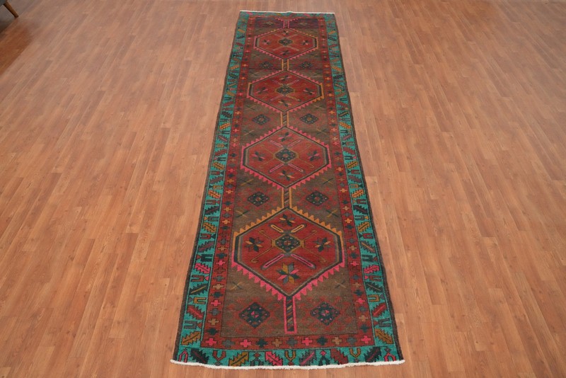 Traditional 13' Runner Rug 4x13 Vintage Handmade Wool Geometric Carpet gallery