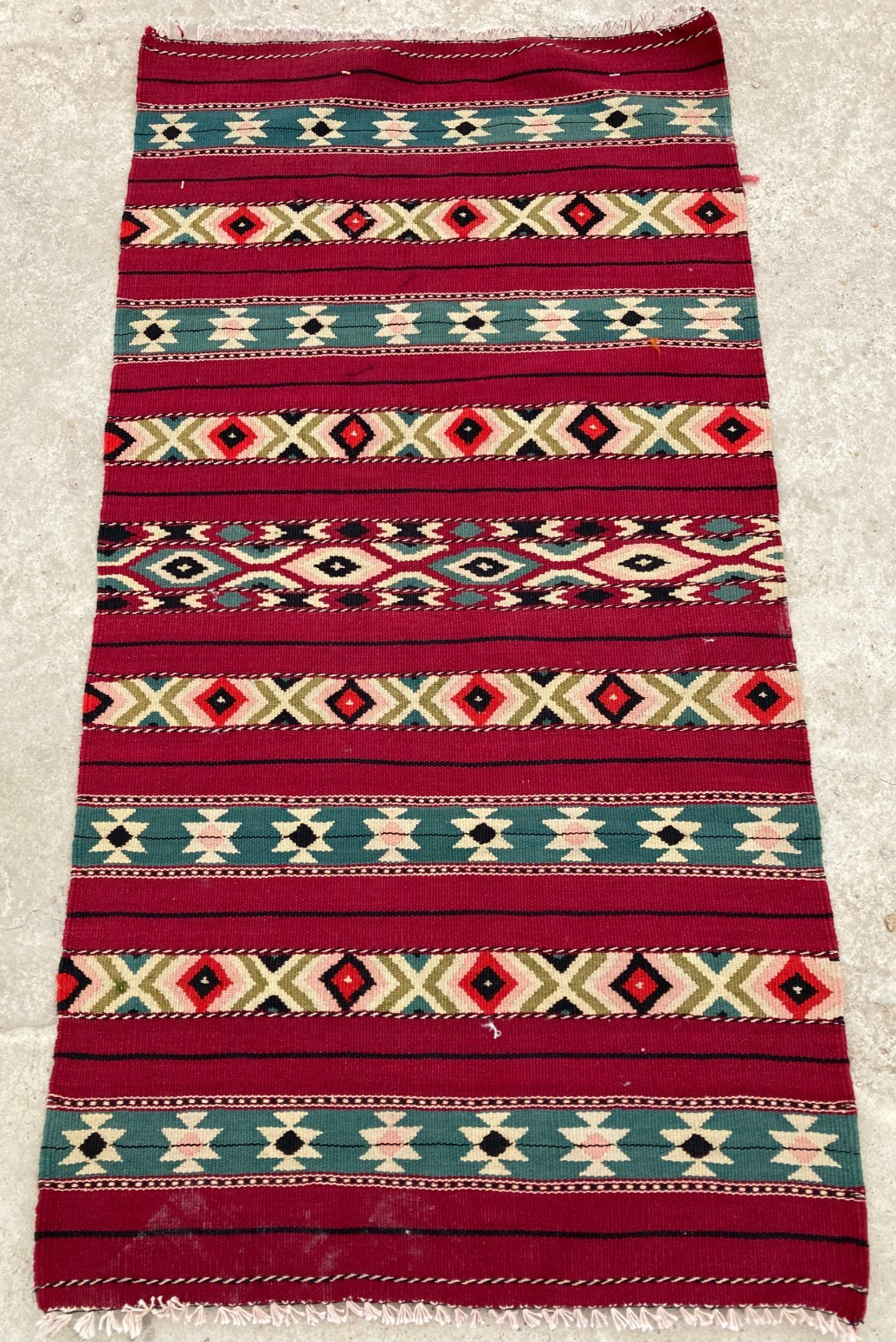 Vintage Traditional Handmade Turkish Striped Wool Kilim Floor Rug 114x59 cm gallery